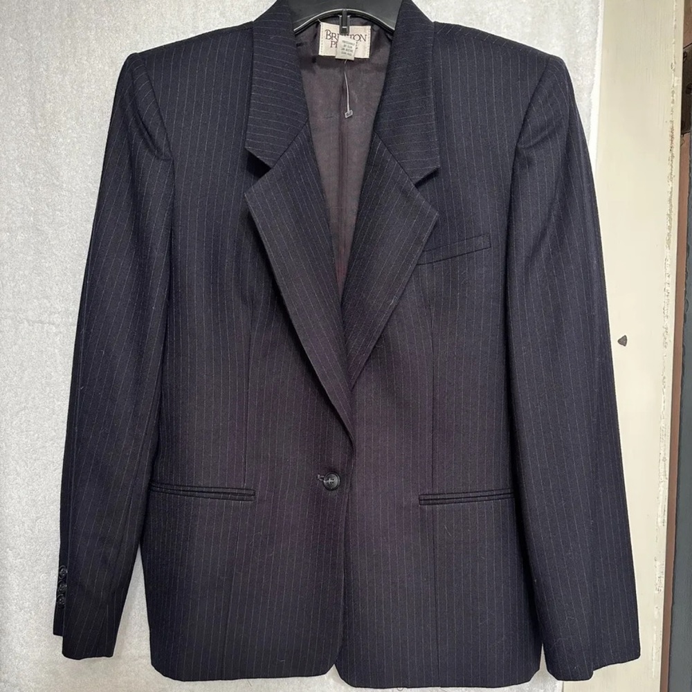 Bretton Place Women's Pinstripe Pure Wool Blazer Jacket Size 14